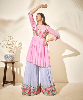 Pink and lilac georgette sharara set 4