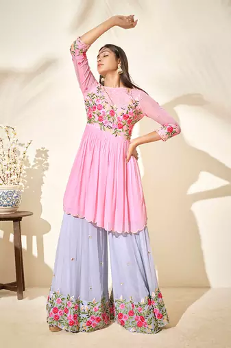 Pink and lilac georgette sharara set