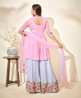 Pink and lilac georgette sharara set 5