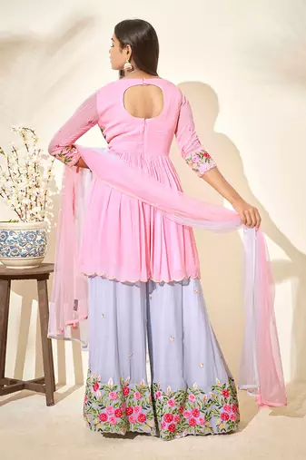 Pink and lilac georgette sharara set