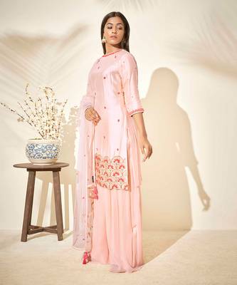 Peach silk sharara set 1