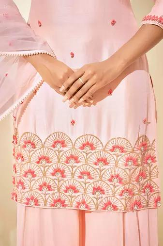 Peach silk sharara set