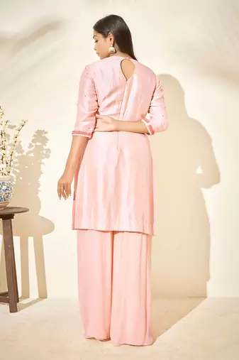 Peach silk sharara set