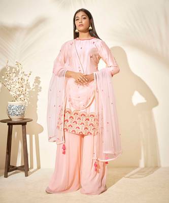 Peach silk sharara set 4