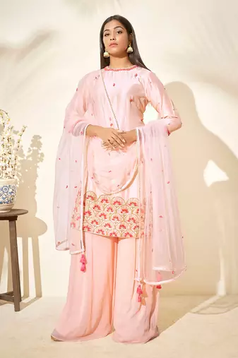 Peach silk sharara set