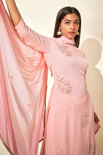 Pink georgette crepe sharara set