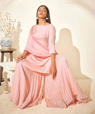 Pink georgette crepe sharara set 3