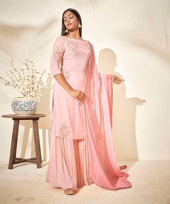 Pink georgette crepe sharara set 1
