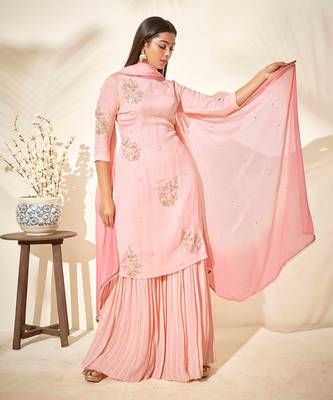 Pink georgette crepe sharara set 5