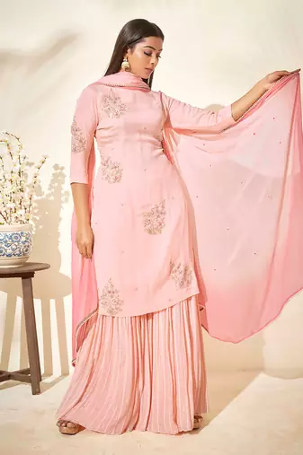 Pink georgette crepe sharara set