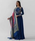 Peacock blue and pink georgette crepe anarakali