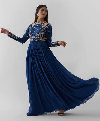 Peacock blue and pink georgette crepe anarakali 2