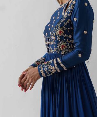 Peacock blue and pink georgette crepe anarakali 3