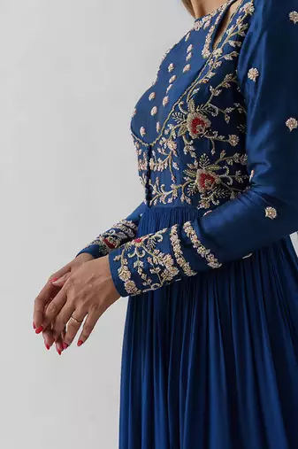 Peacock blue and pink georgette crepe anarakali