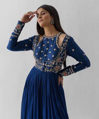 Peacock blue and pink georgette crepe anarakali 4
