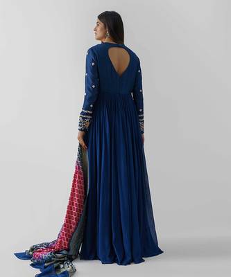 Peacock blue and pink georgette crepe anarakali 5