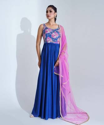 Blue and pink georgette crepe anarakali 1
