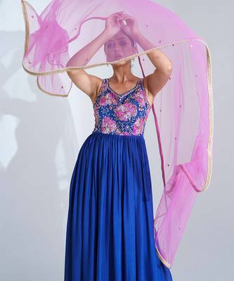 Blue and pink georgette crepe anarakali 2