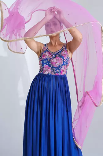 Blue and pink georgette crepe anarakali