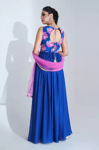 Blue and pink georgette crepe anarakali