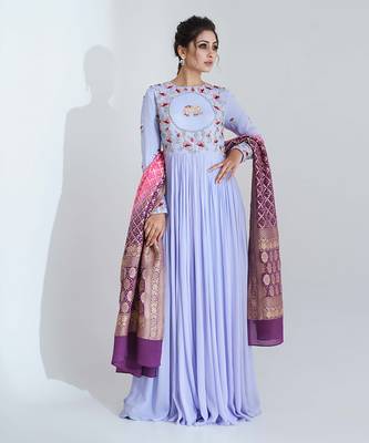 Lilac and pink georgette crepe anarakali 1