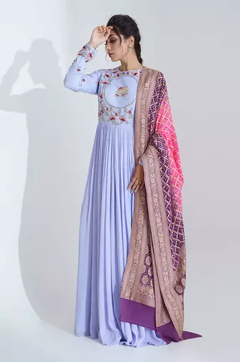 Lilac and pink georgette crepe anarakali