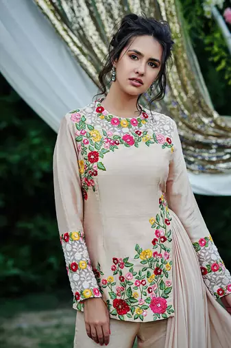 Beige silk anarakali