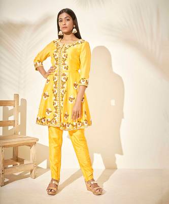 Yellow silk anarakali 1