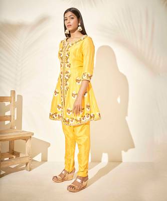 Yellow silk anarakali 2