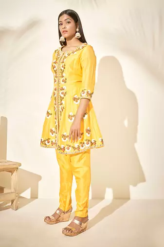 Yellow silk anarakali