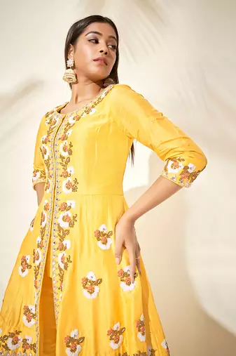 Yellow silk anarakali