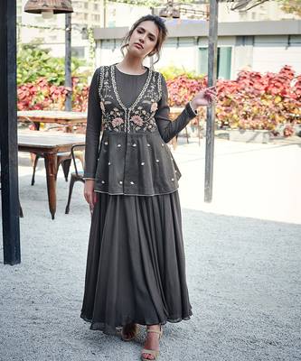 Khakhi silk anarakali 1