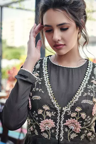 Khakhi silk anarakali