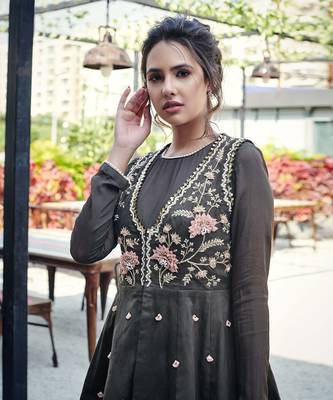 Khakhi silk anarakali 3