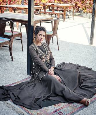 Khakhi silk anarakali 4