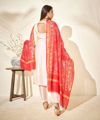 Creme and red silk kurta set 4