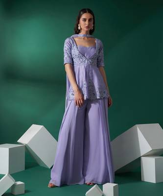 Lilac silk sharara set 1