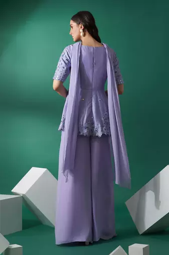 Lilac silk sharara set