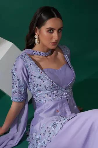Lilac silk sharara set