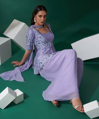 Lilac silk sharara set 4