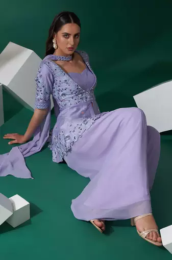 Lilac silk sharara set