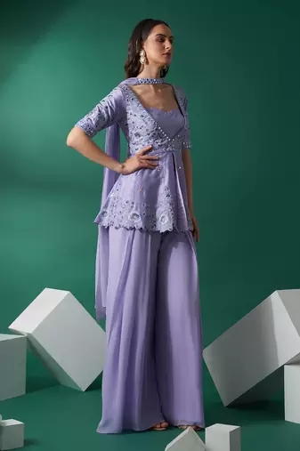 Lilac silk sharara set