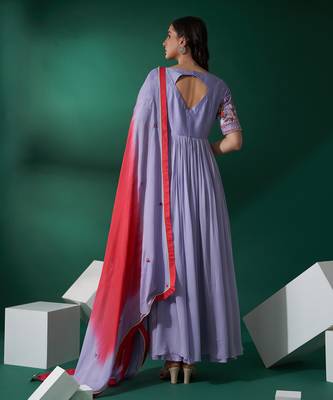 Lilac and pink silk anarkali set 2