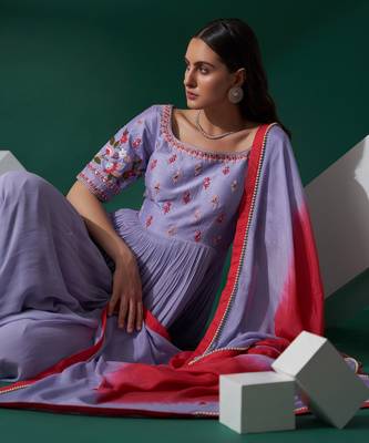 Lilac and pink silk anarkali set 3