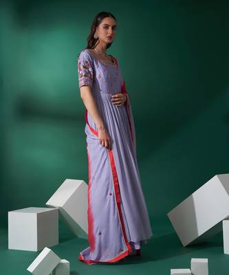 Lilac and pink silk anarkali set 4