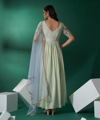 Mint green and aqua blue cotton silk anarkali set 3