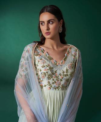 Mint green and aqua blue cotton silk anarkali set 4