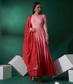 Pink and red georgette anarkali set