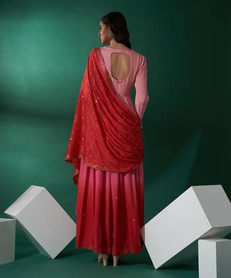 Pink and red georgette anarkali set 2