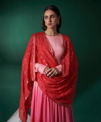 Pink and red georgette anarkali set 3